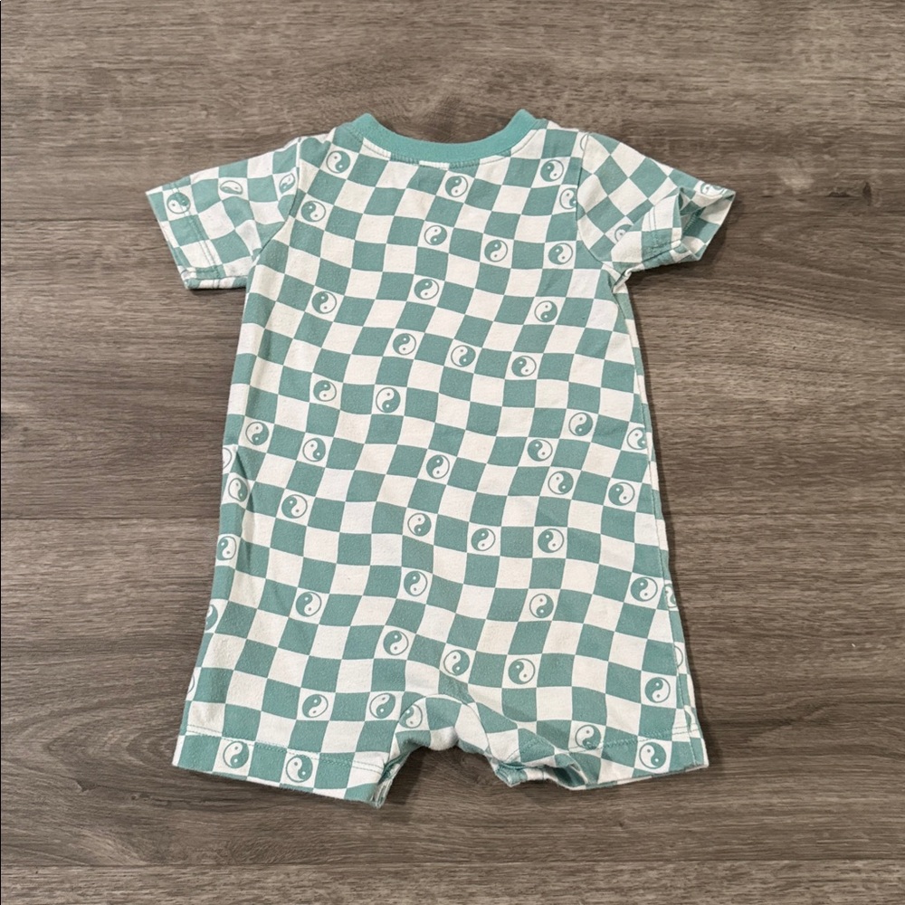 Garanimals Teal Checkered Yin & Yang Short Sleeve Onesie - Picture 2 of 5